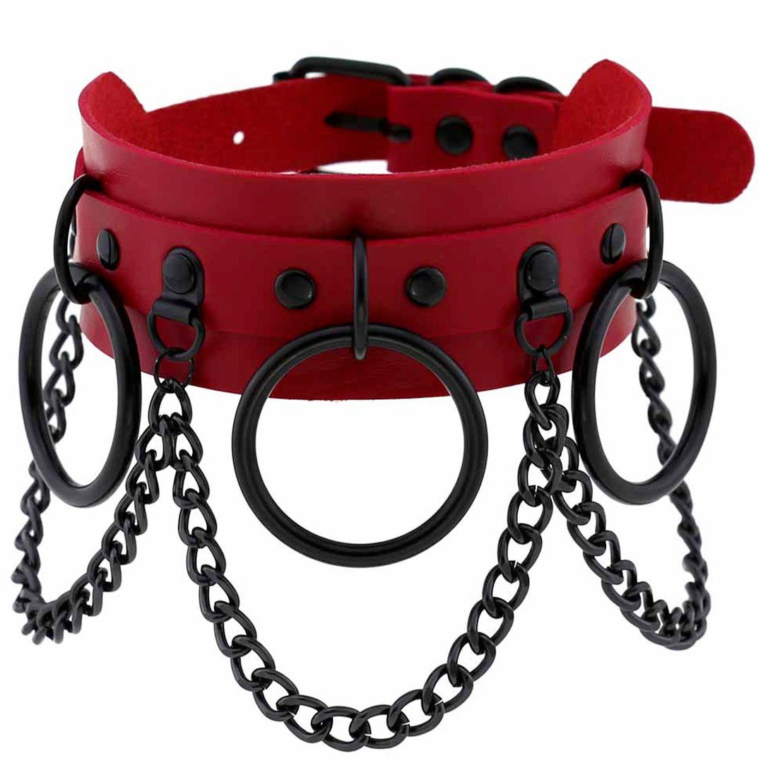 Sandritas Erotik-Halsband Halsband mit O-Ringen und Ketten - rot, schwarz