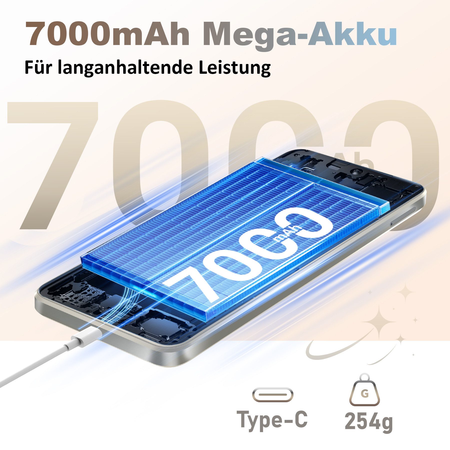Cubot Note 60 Android 15 Smartphone (18,28 cm/7.2 Zoll, 128 GB Speicherplatz, 48 MP Kamera, 7000mAh, 16(6+10)GB+128GB /1TB, 7.2" HD+ 120Hz, Dual SIM/ IP65/ GPS)