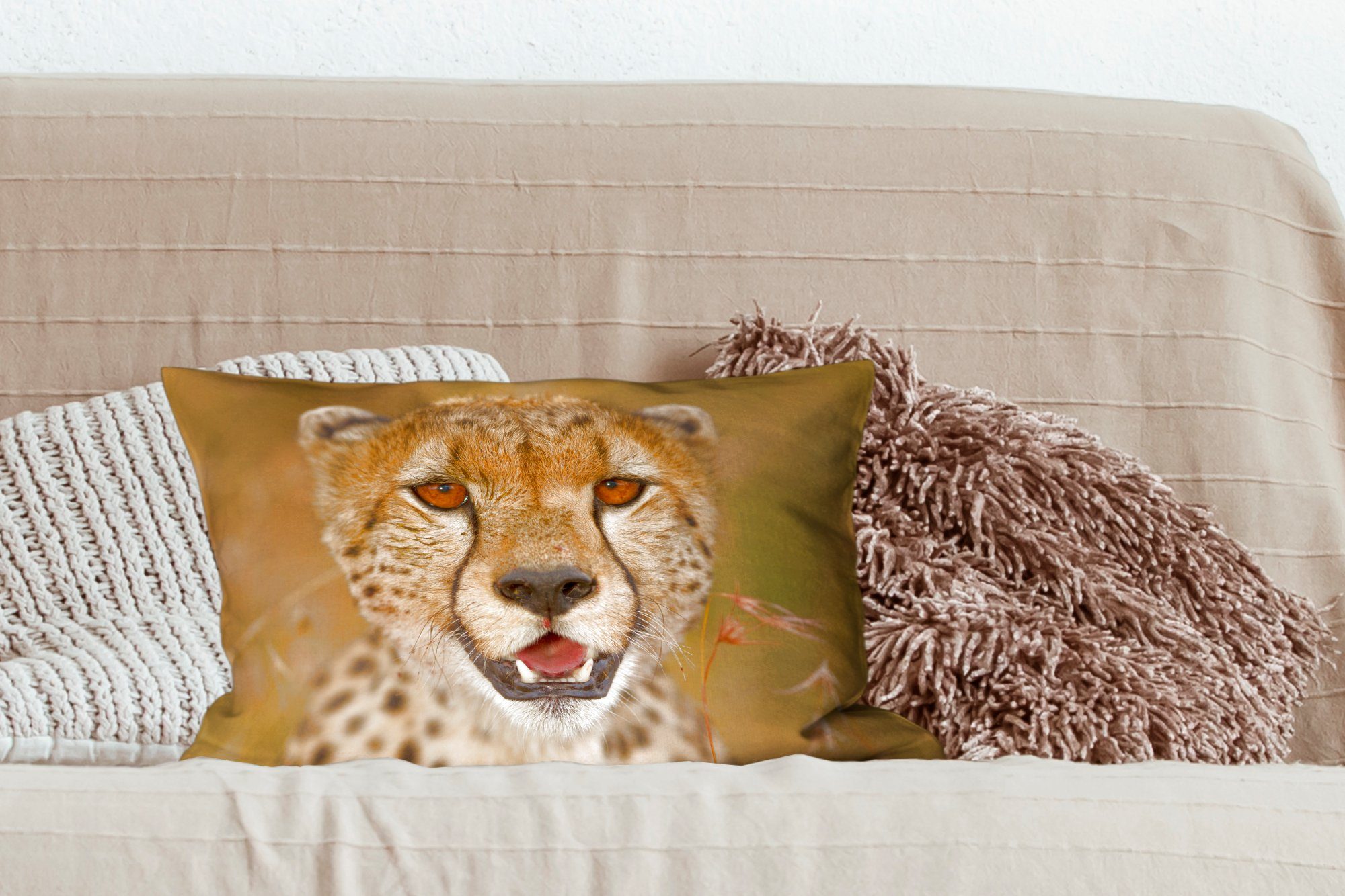 - Leopard Schlafzimmer Pflanzen, Zierkissen, Füllung, mit MuchoWow - Wohzimmer Kopf Dekokissen Dekokissen Dekoration,