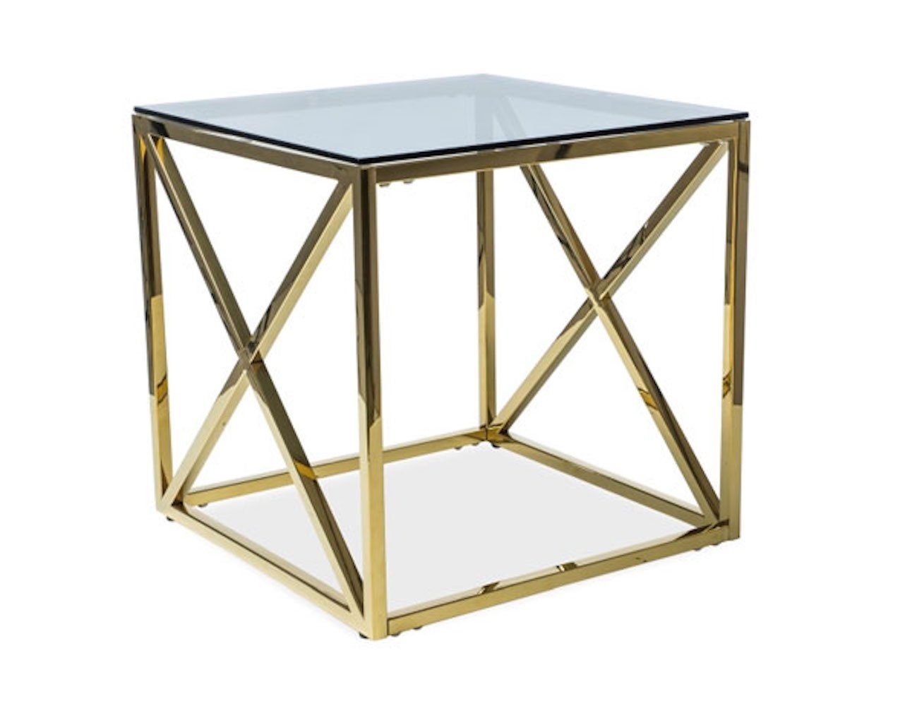 Gold Couchtisch Elise 55x55x55cm Rauchglas B, Feldmann-Wohnen