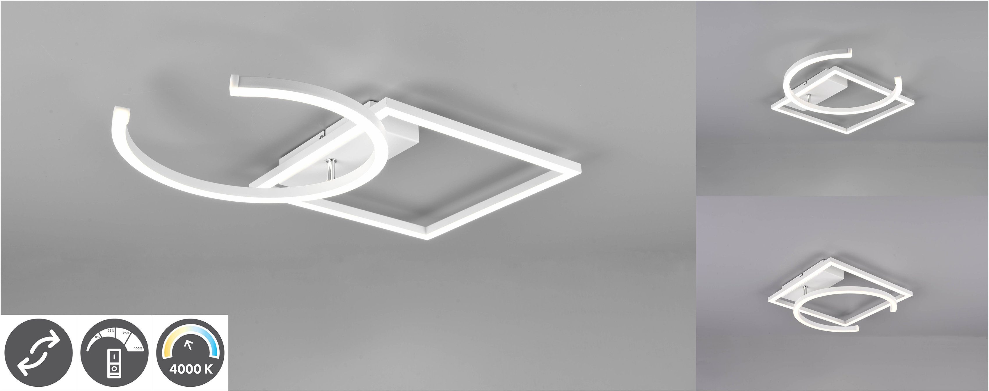 TRIO Leuchten LED Deckenleuchte PIVOT, mehrere Helligkeitsstufen, LED fest integriert, Neutralweiß, über Wandschalter dimmbar, zur Wand-und Deckenmontage geeignet