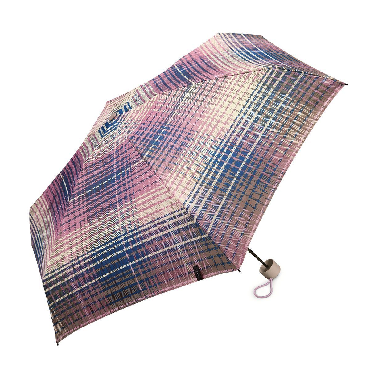 Esprit Taschenregenschirm kleiner, cosy Regenschirm checks kompakter orchid Petito