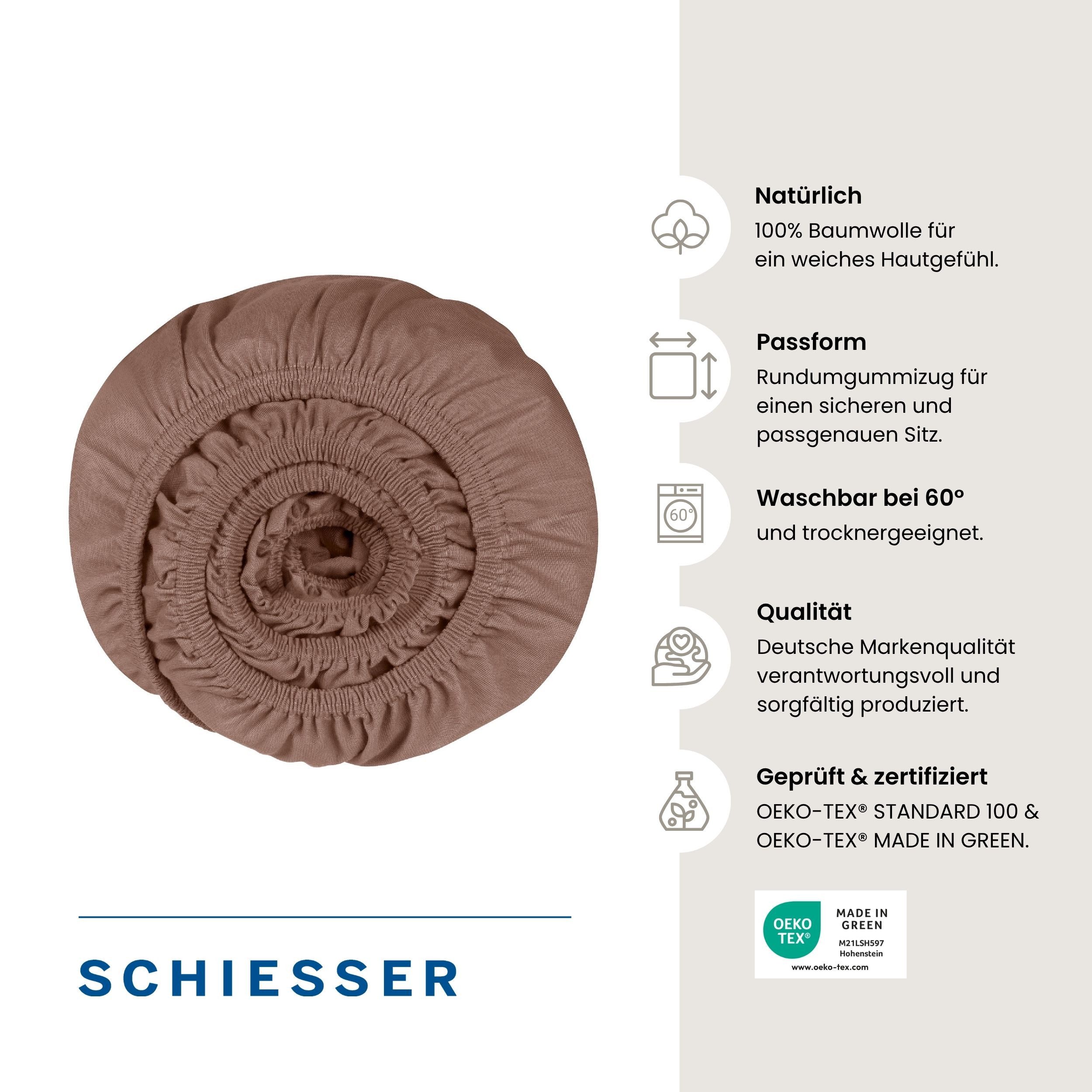Schiesser Spannbettlaken Jessi aus 100% Baumwolle, Jersey, Gummizug: rundum, (1 Stück), für Matratzen bis zu 22 cm Höhe, OEKO-TEX® MADE IN GREEN – Bild 2 von 5