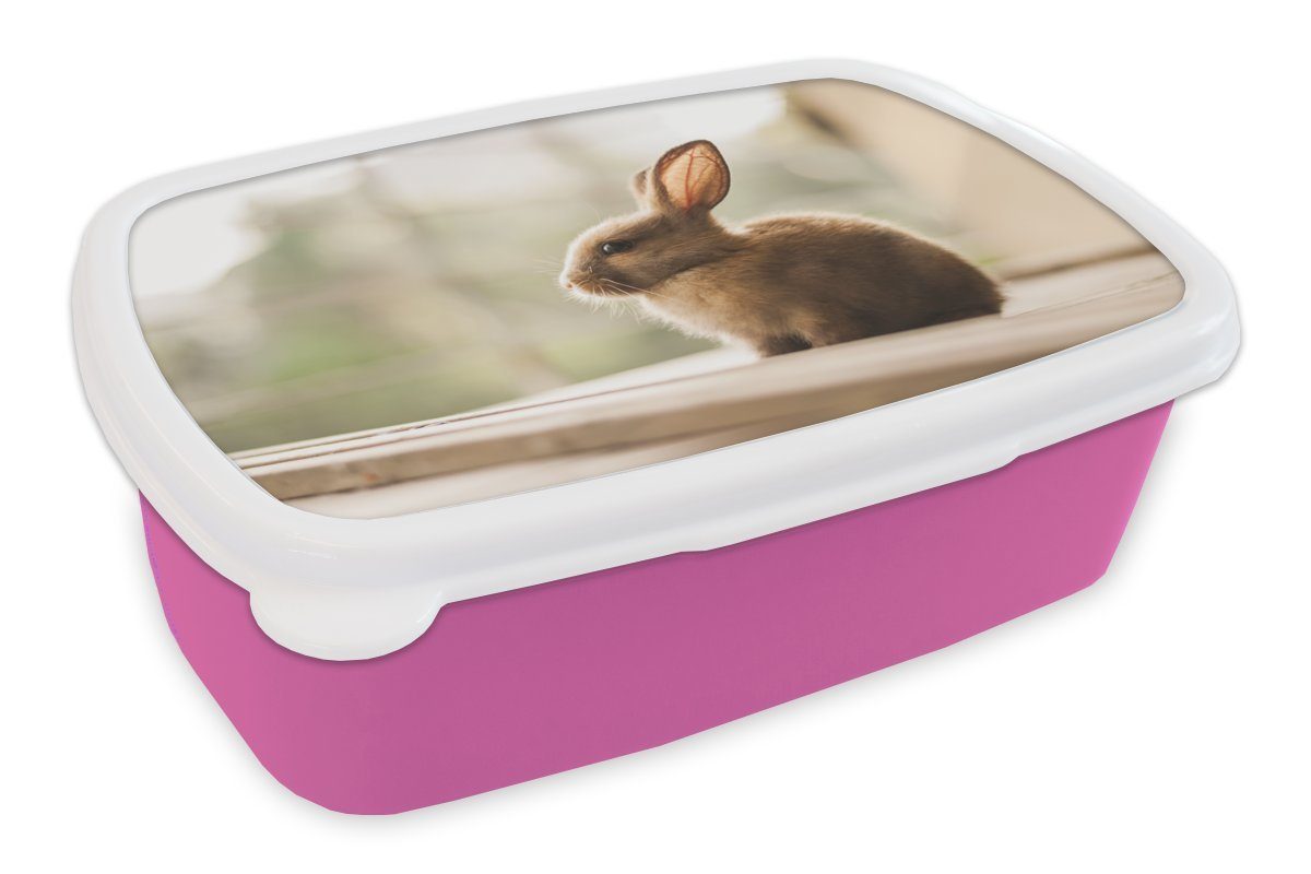 MuchoWow Lunchbox Kaninchen - Baby - Tier, Kunststoff, (2-tlg), Brotbox für Erwachsene, Brotdose Kinder, Snackbox, Mädchen, Kunststoff rosa | Lunchboxen