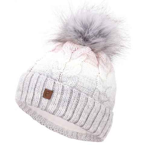 Faera Bommelmütze Wintermütze Damen Winter Mütze Beanie Haube gefüttert Strickmütze