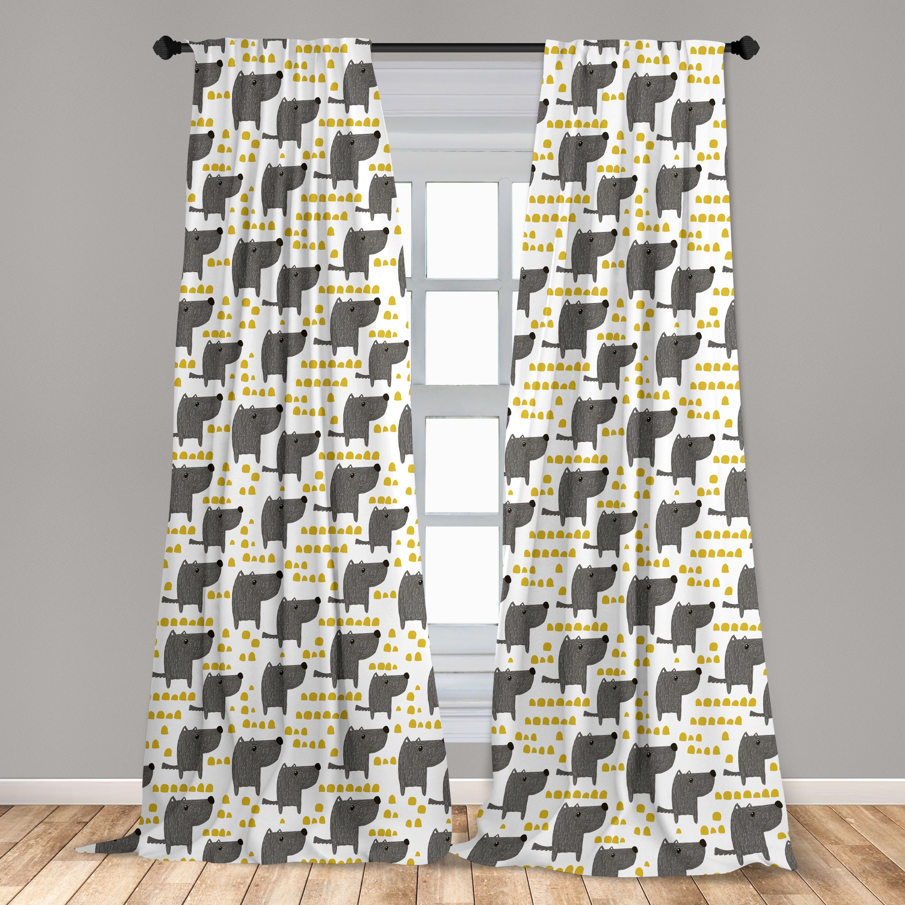 Gardine Vorhang für Wohnzimmer Abakuhaus, Hund Schlafzimmer Dekor, Stil Microfaser, Muster Canine Sketch