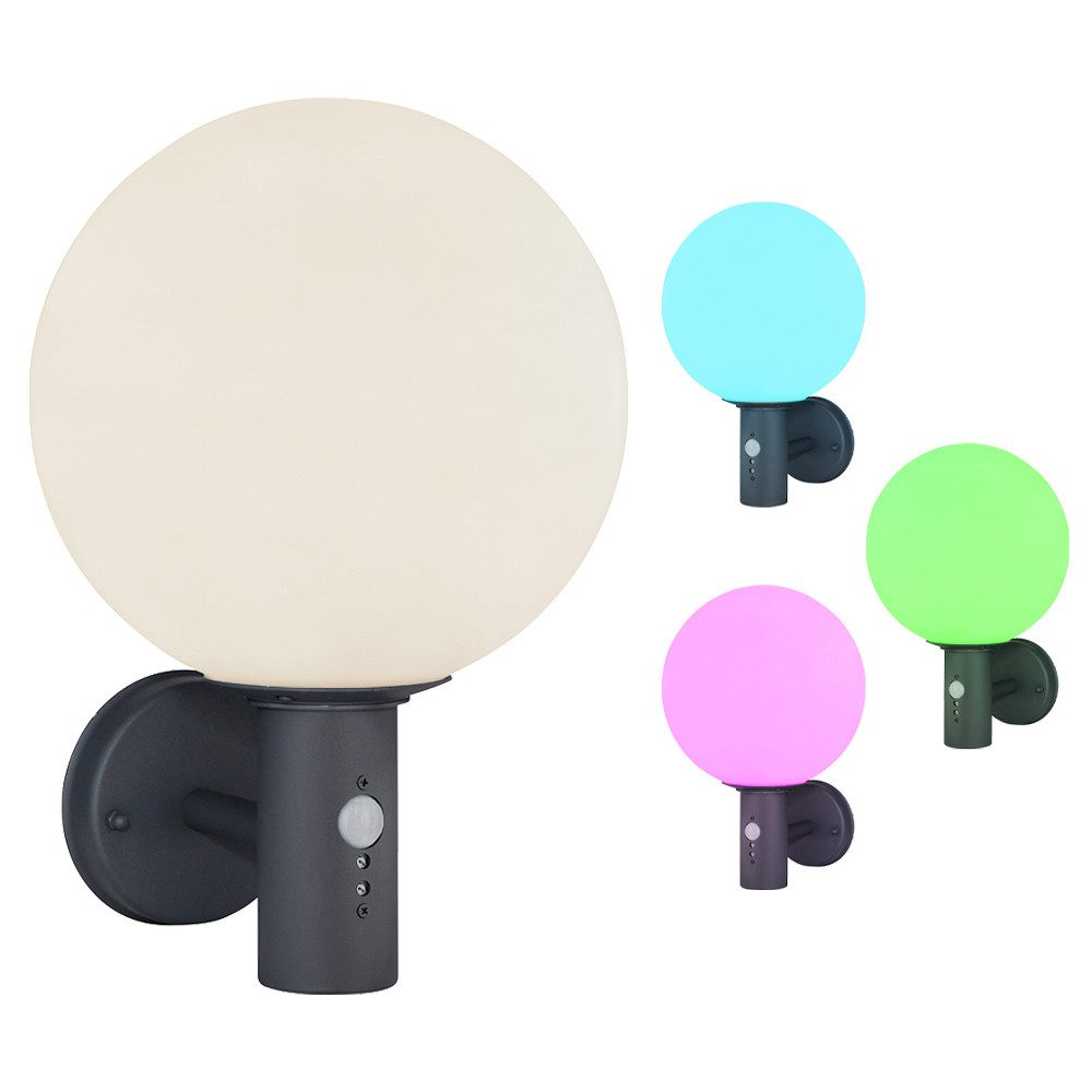GLOBO LIGHTING LED Außen-Wandleuchte, Leuchtmittel inklusive, Warmweiß, Farbwechsel, Außen Wandleuchte mit Bewegungsmelder RGB LED Fernbedienung Edelstahl