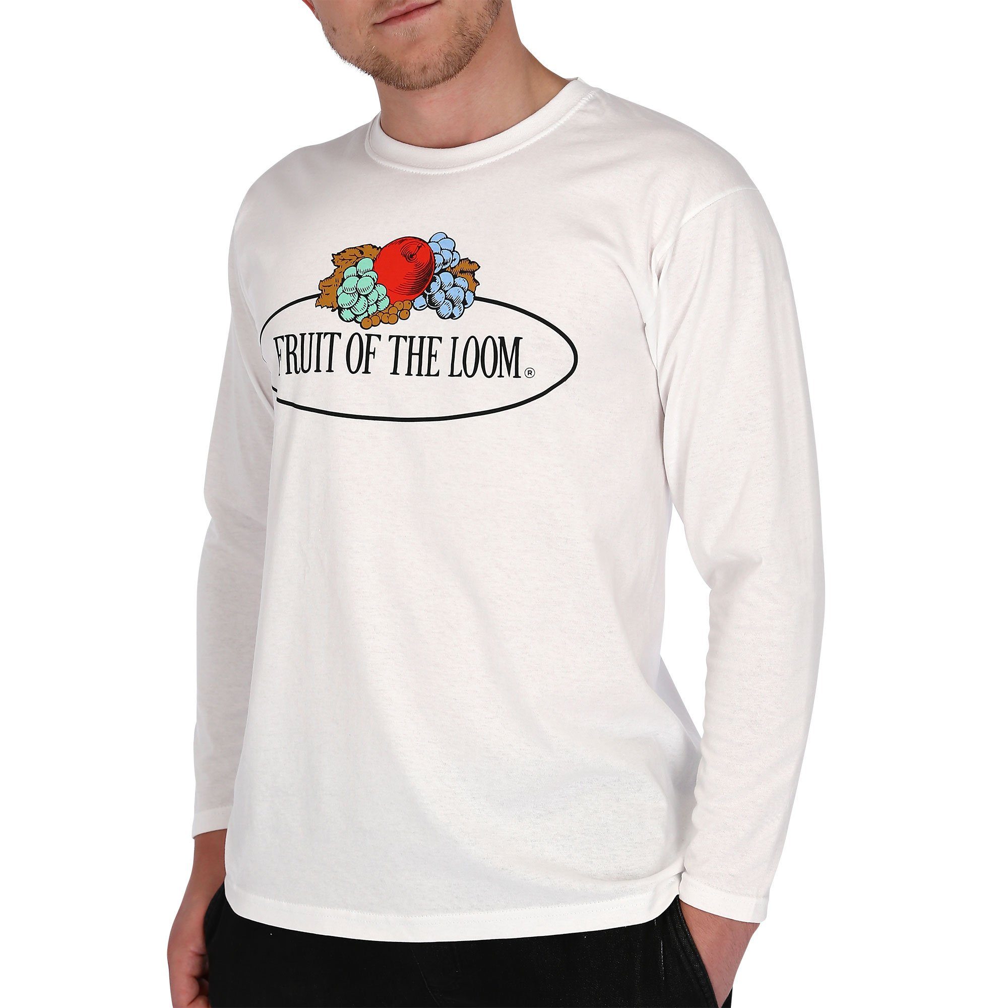 Fruit of the Loom Longsleeve Langarm T-Shirt mit Vintage-Logo weiß | Shirts