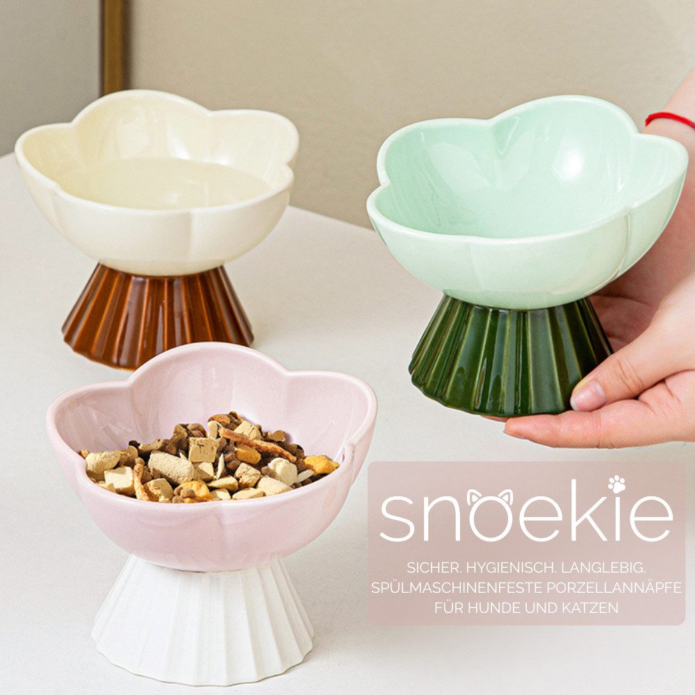 SNOEKIE Napf snoekie Haustiernapf aus Porzellan – Erhöhtes Blütendesign13×13×10cm