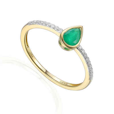 Stella-Jewellery Solitärring 585er Gelbgold Damenring mit Smaragd 0,29ct. Gr.54 (Smaragd Diamant Ring, inkl. Etui), Smaragd 0,41ct. und Brillanten 0,10ct.