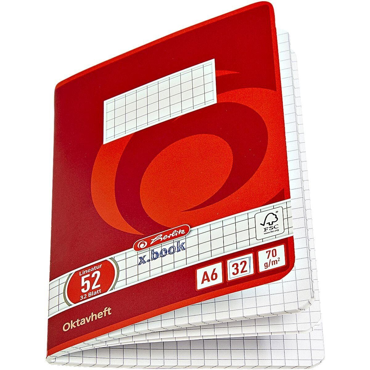 Herlitz Schulheft x.book, Oktavheft, A6, kariert (Lineatur 52), ungelocht, 32 Blatt
