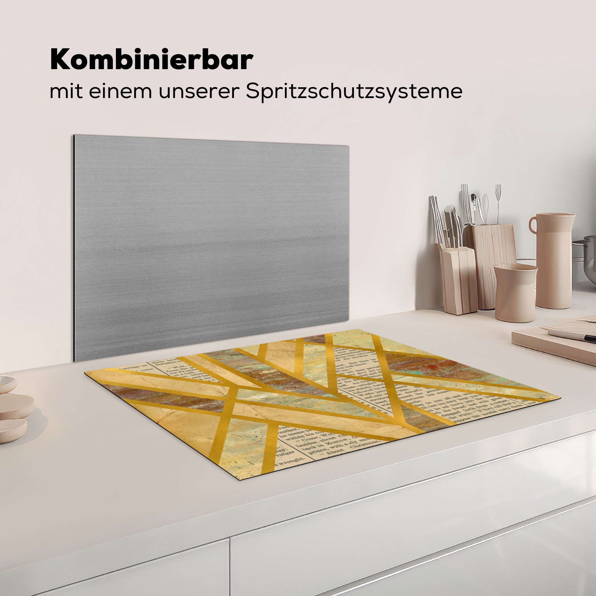 cm, MuchoWow küche, (1 tlg), Ceranfeldabdeckung Design, Induktionskochfeld 71x52 für Herdblende-/Abdeckplatte Vinyl, - die Schutz - Luxus Vintage