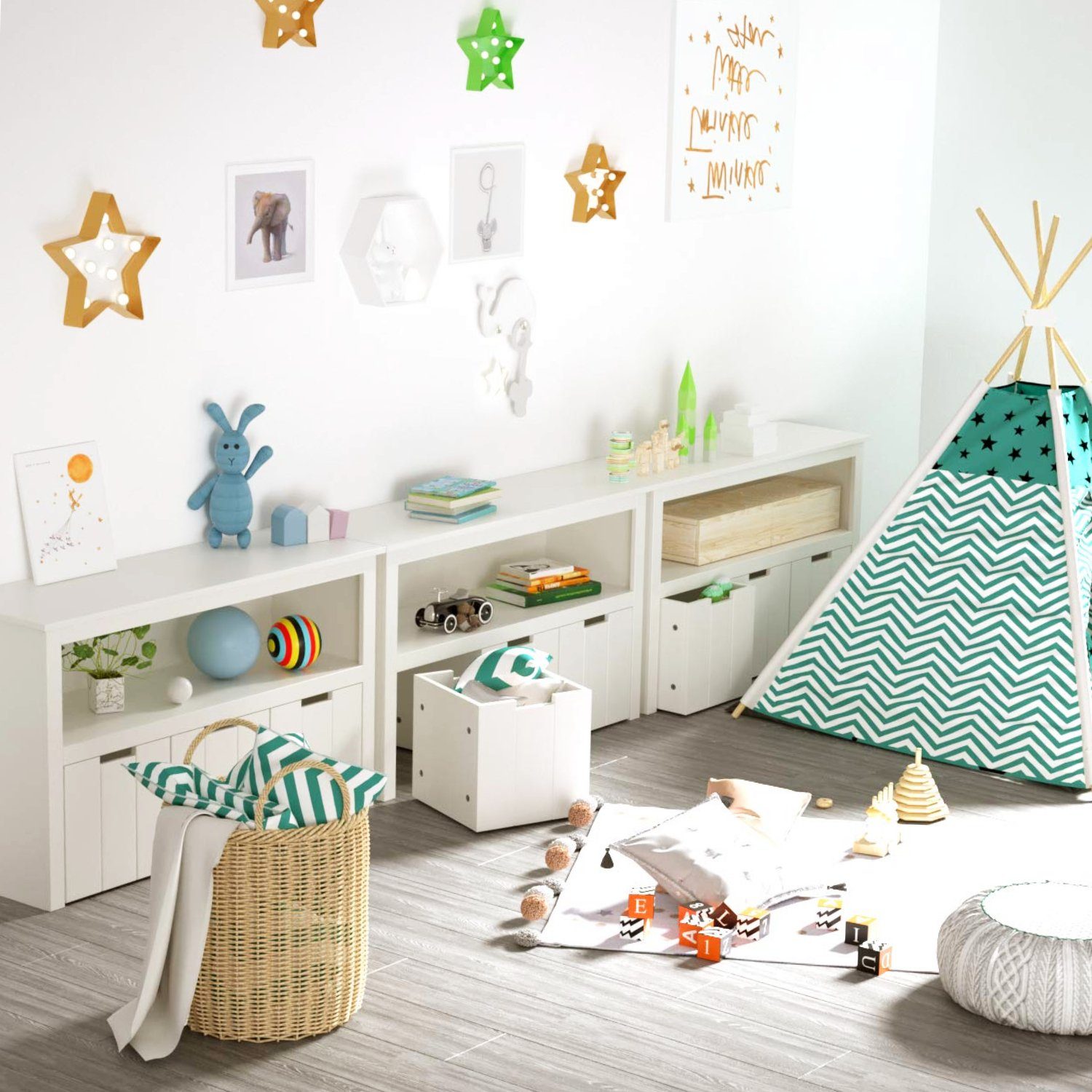 Homfa Kinderregal, Spielzeugtruhe Bücherregal 3 Schubladen mit Rollen 102 x 33 x 61,5cm