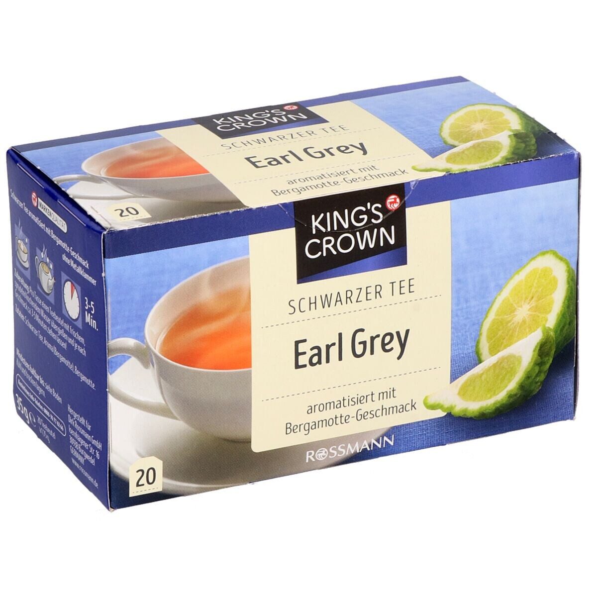 KING'S CROWN Tee Earl Grey, 20 Teebeutel, Schwarztee mit Bergamotte-Geschmack