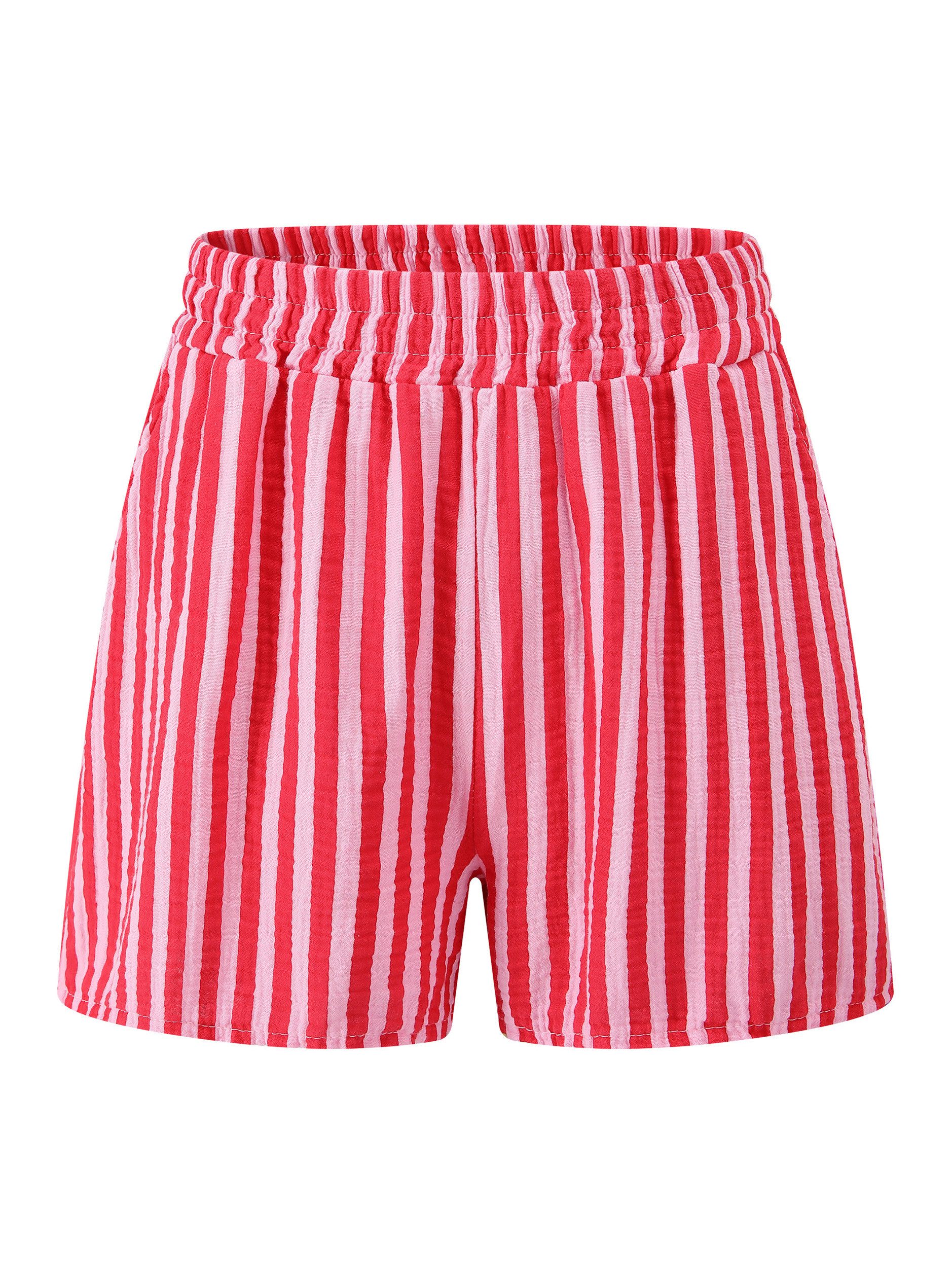 SASSYCLASSY Shorts Musselin Shorts Damen gestreift aus Baumwolle Leichte Musselinhose kurz in Streifenmuster mit Gummibund
