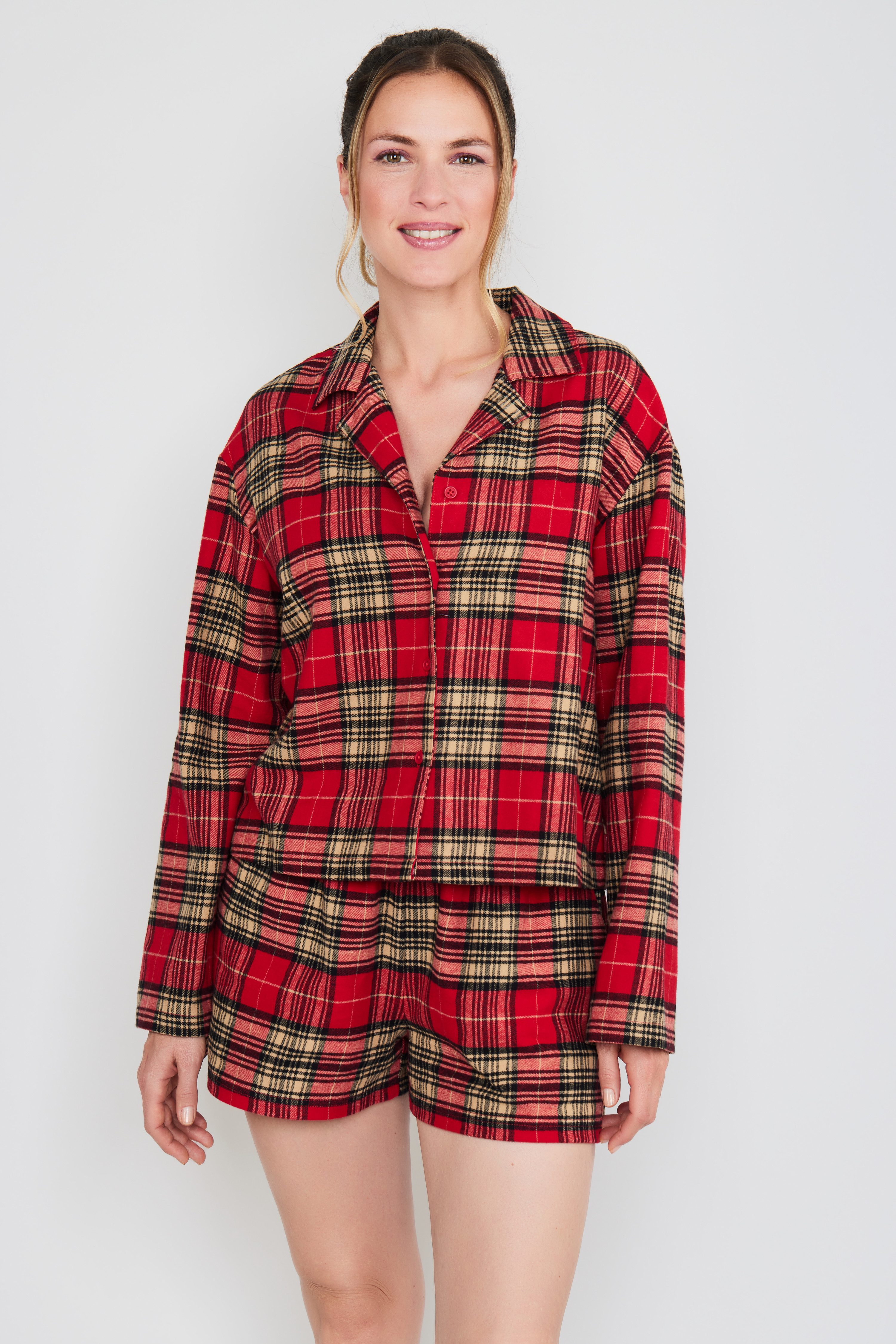 Joop Jeans Pyjamaoberteil After Dark (JOOP! Jeans) Karo-Design, Knöpfe, Langarm, Fleece-Qualität