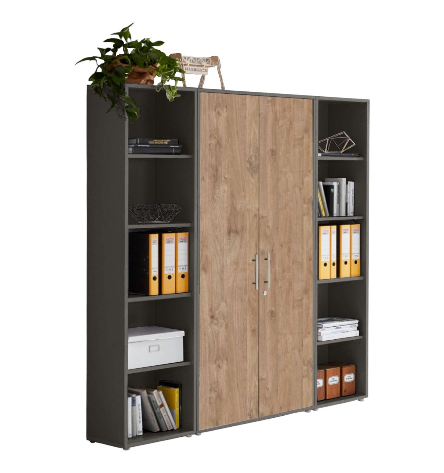 BMG Möbel Aktenschrank Office Edition 3 (Schrankwand Set, Mehrzweckschrank, bestehend aus 2x Aktenregal, 1x Aktenschrank) abschließbar, matt oder Hochglanz lackiert