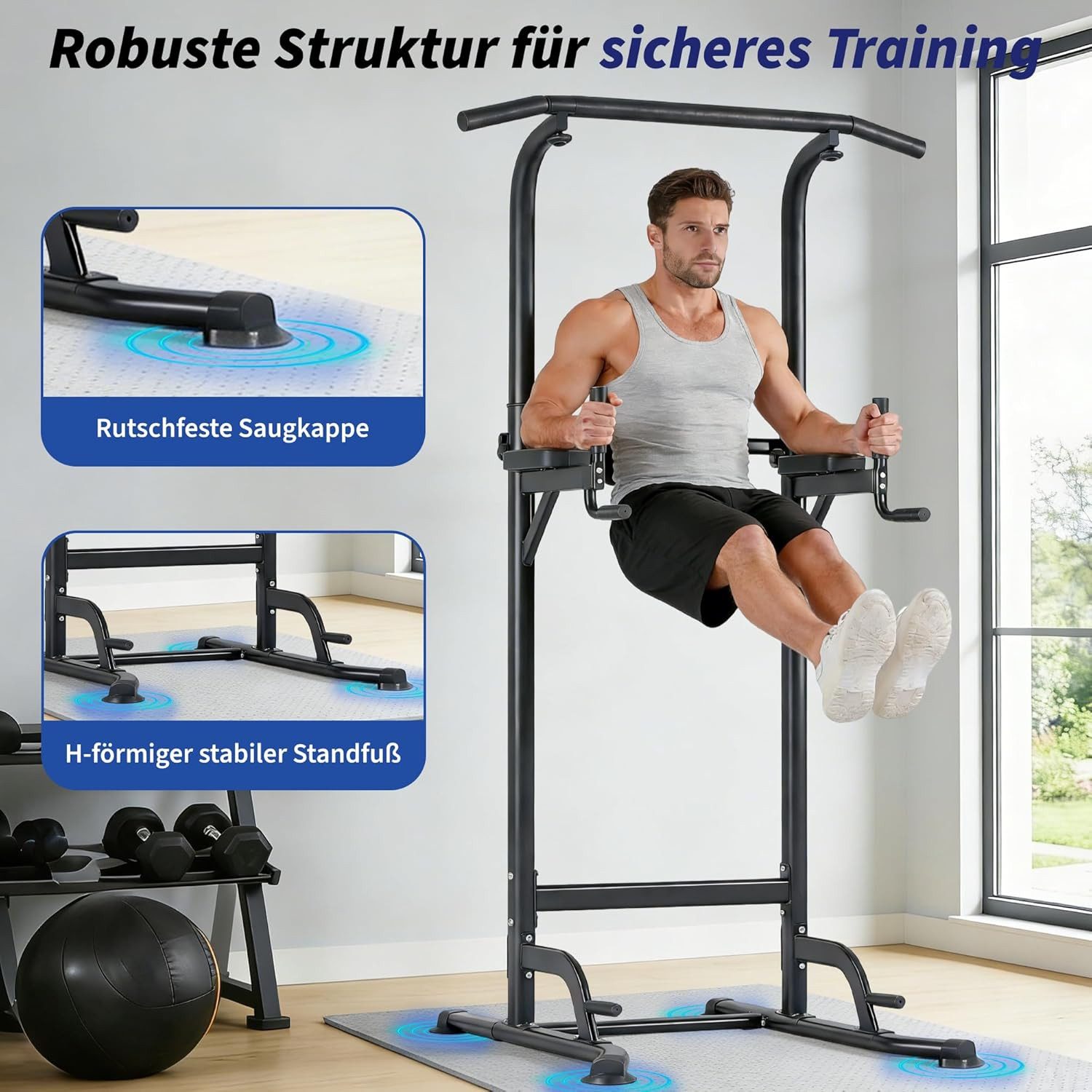 Nettlife Kraftstation Freistehende Power Tower Multifunktionale Dip Station Klimmzug, (109 x 87 x 230 cm), Klimmzugstange verstellbarer Höhe für Krafttraining zu Hause