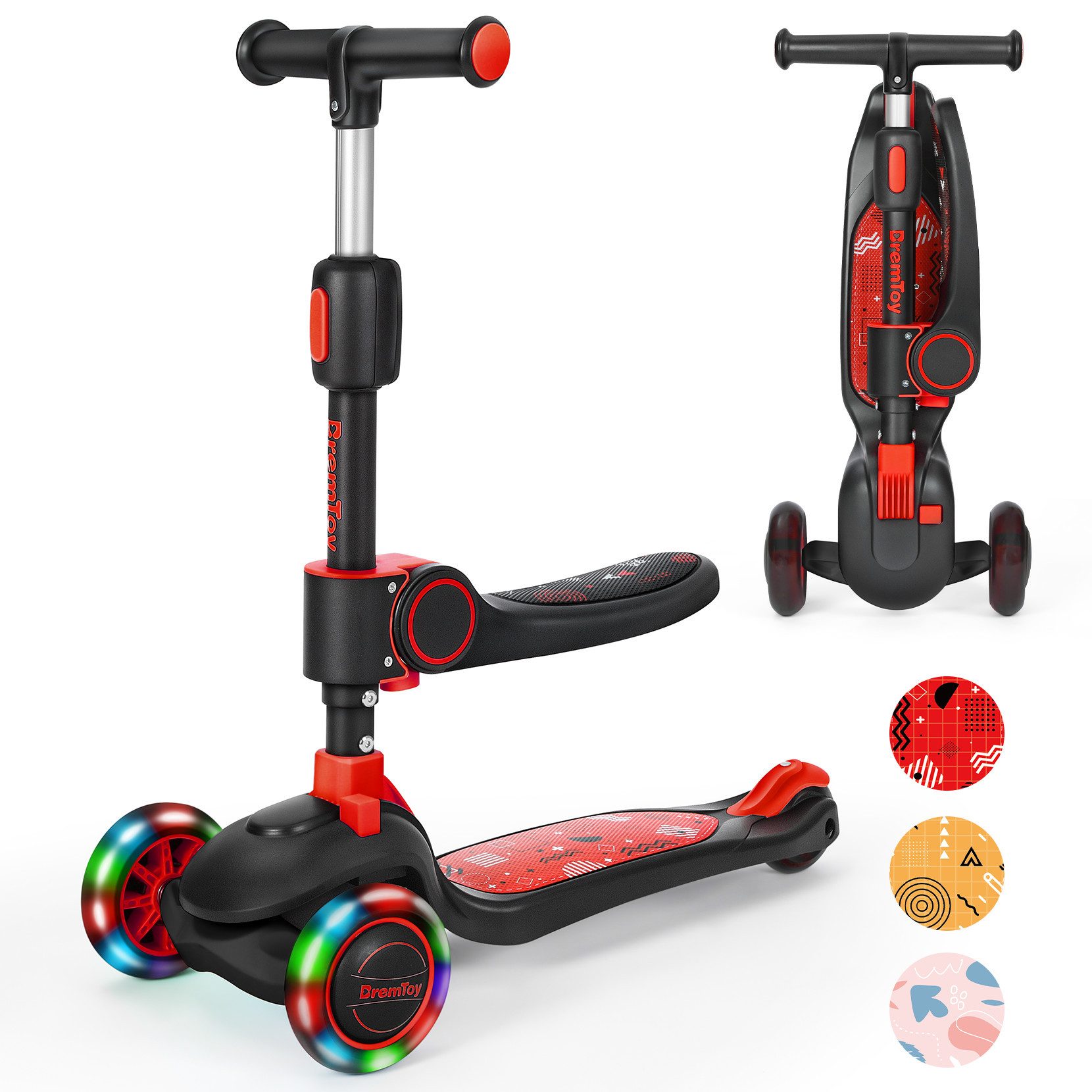 BremToy Dreiradscooter Kinderroller Tretroller Faltbar Scooter 1-8 Jahren
