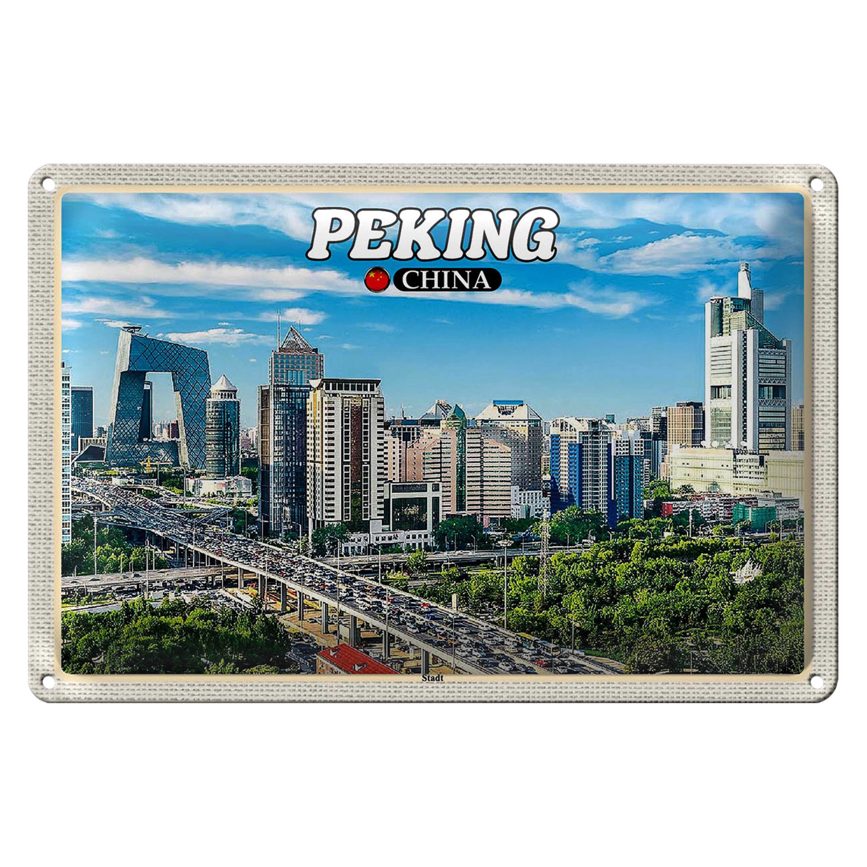 Roomando Metallschild Reise 40x30cm Peking China Stadt Hochhäuser Skyline