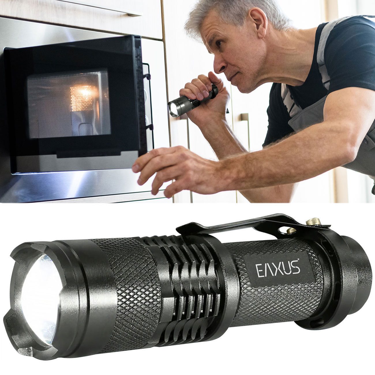 EAXUS Taschenlampe Superhelle Mini-Taschenlampe (300 lm) für Outdoor & Camping