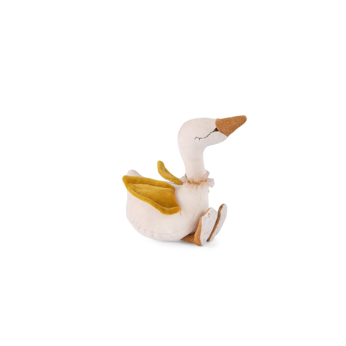 Moulin Roty Lernspielzeug Rassel Schwan gold Rassel für Babys zum Greifen und Hören zum Spielen, Rassel