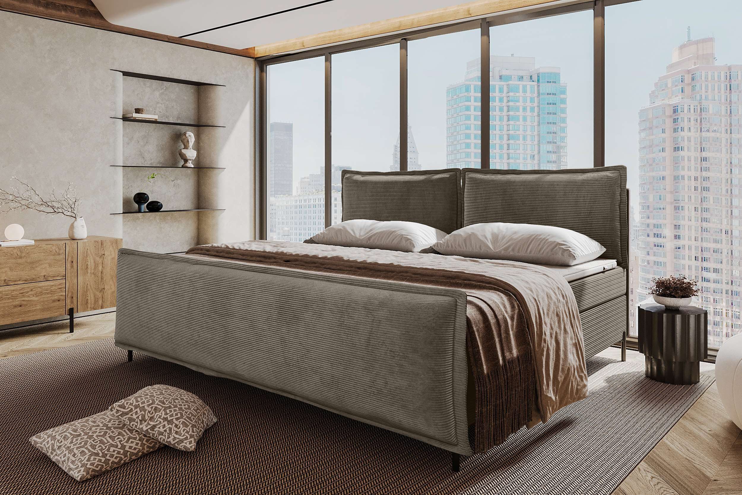 99rooms Boxspringbett Vero Plus Familienbett (Schlafzimmerbett, Bett), 220/240/260x200 cm, in Cord POSO, mit BFK-Matratze, Bettkasten
