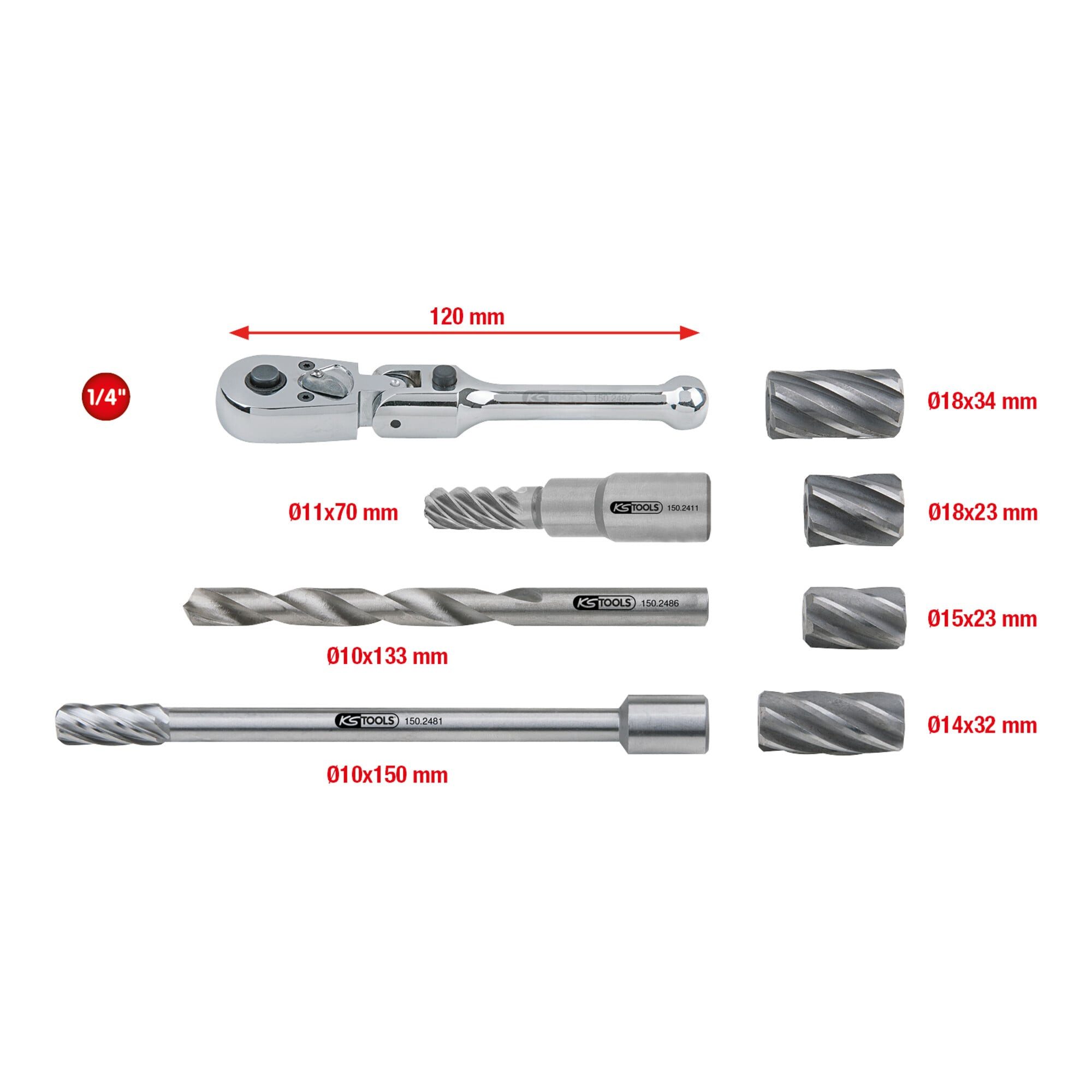 KS Tools Bohrerschärfgerät KS Tools 1/4" MASTER ABS-Sensoren-Reibahlen-Satz, 8-teilig