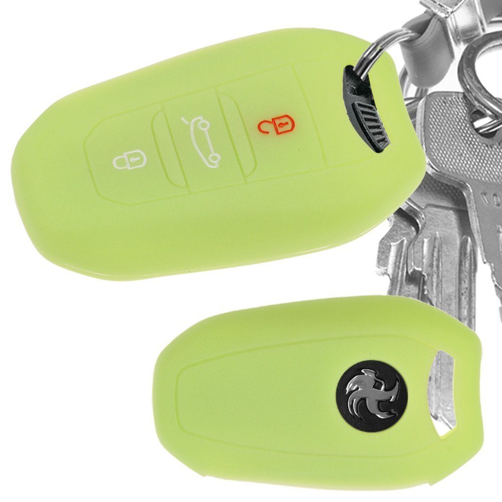 mt-key Schlüsseltasche Autoschlüssel Softcase Silikon Schutzhülle fluoreszierend Grün, für Citroen C4 DS4 DS6 DS5 DS7 Peugeot 208 508 2008 4008 KEYLESS