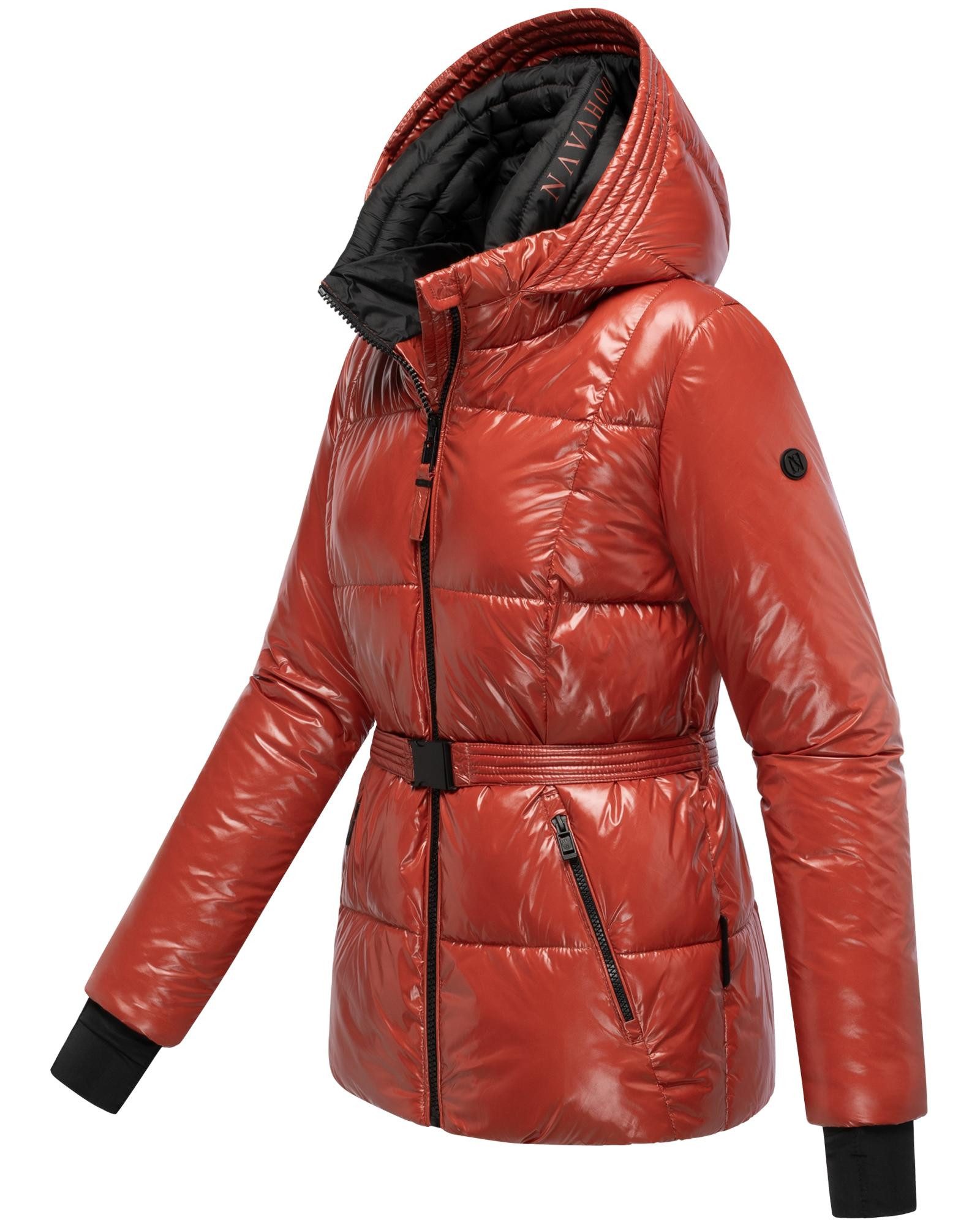 Navahoo Steppjacke Eisglanz 14 Glänzende Damen Winterjacke mit Taillengürtel – Bild 2 von 5