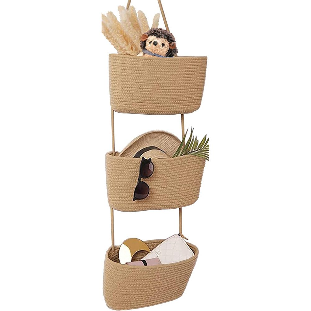 Coonoor Hängekorb 3 Etagen Hängender Wand Aufbewahrung Dekorative Blumenampel, Wandkorb Aufbewahrung Kinderzimmer Wandkorb Boho Küche Dekor Korb