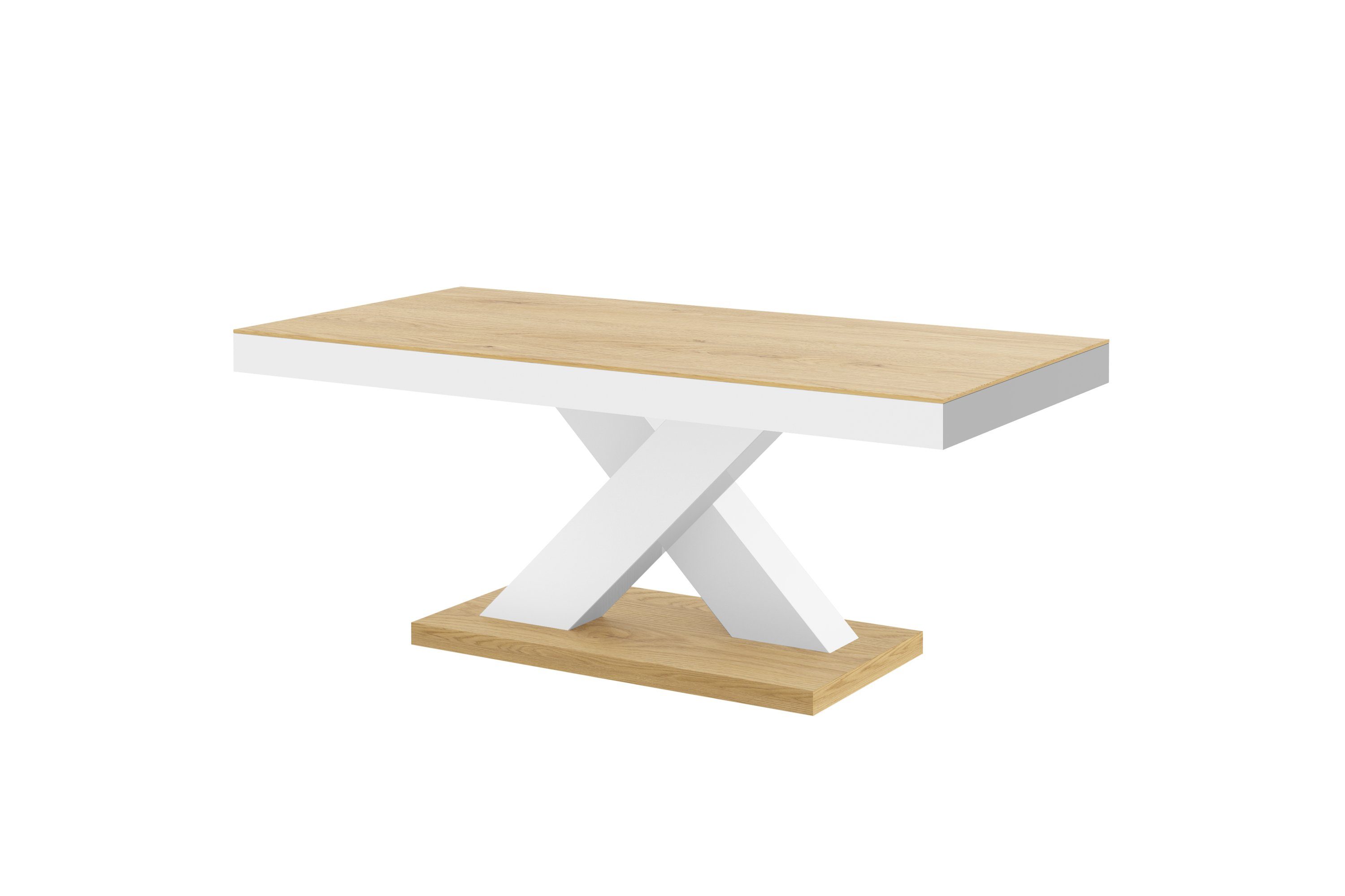 H-888 Eiche Hochglanz Wohnzimmertisch Weiß Tisch designimpex Highgloss Couchtisch Natur -