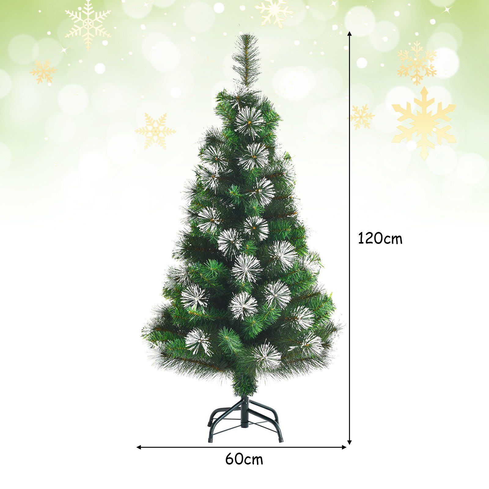 COSTWAY mit Künstlicher Zweige Fichte, Weihnachtsbaum, 120cm, 160 Schnee