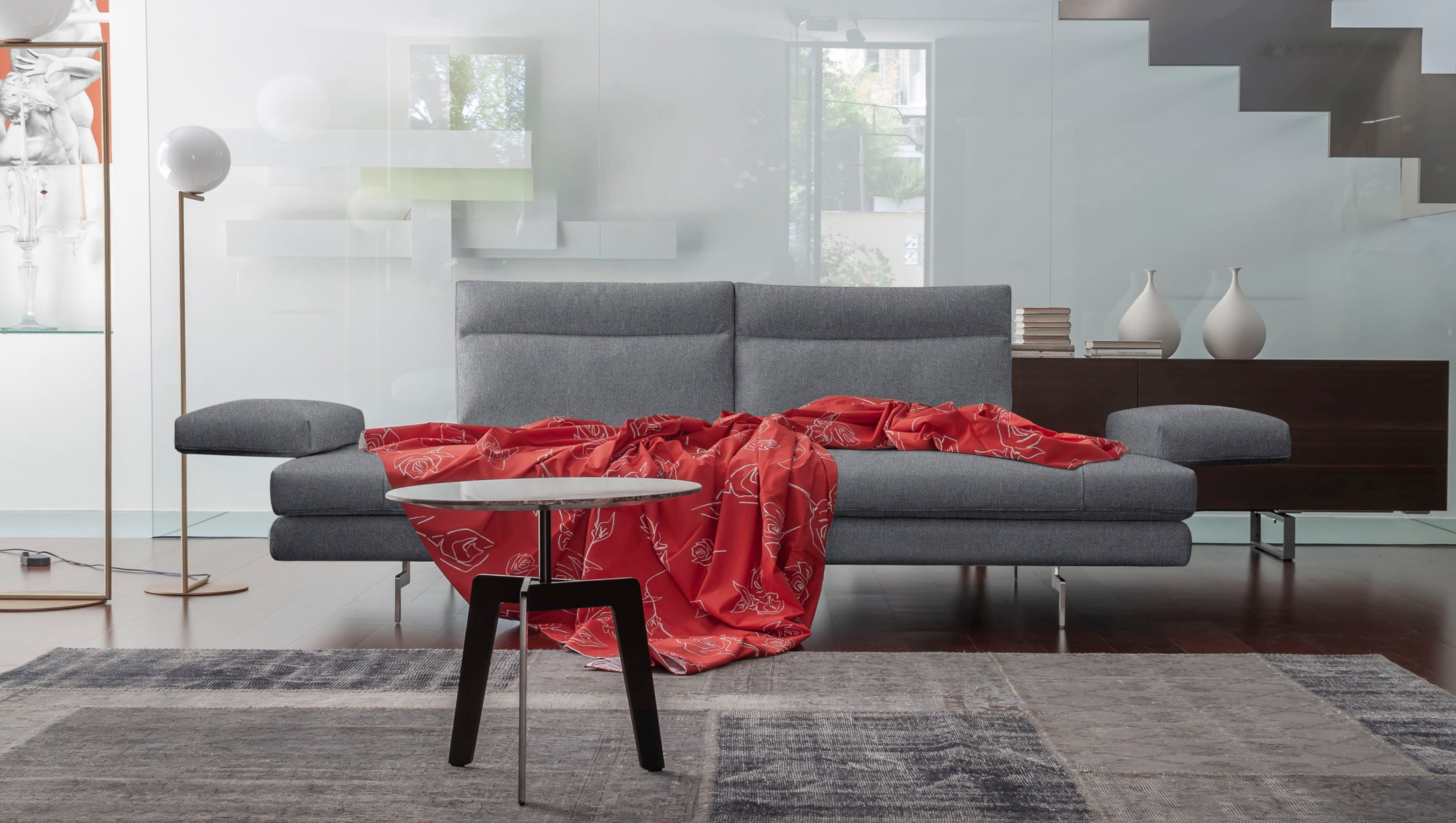 CALIA ITALIA 3,5-Sitzer Toby Wing, 228 cm breit, Designsofa mit erstklassigem Sitzkomfort, inklusive Sitztiefenverstellung, Füße in Chrom glänzend