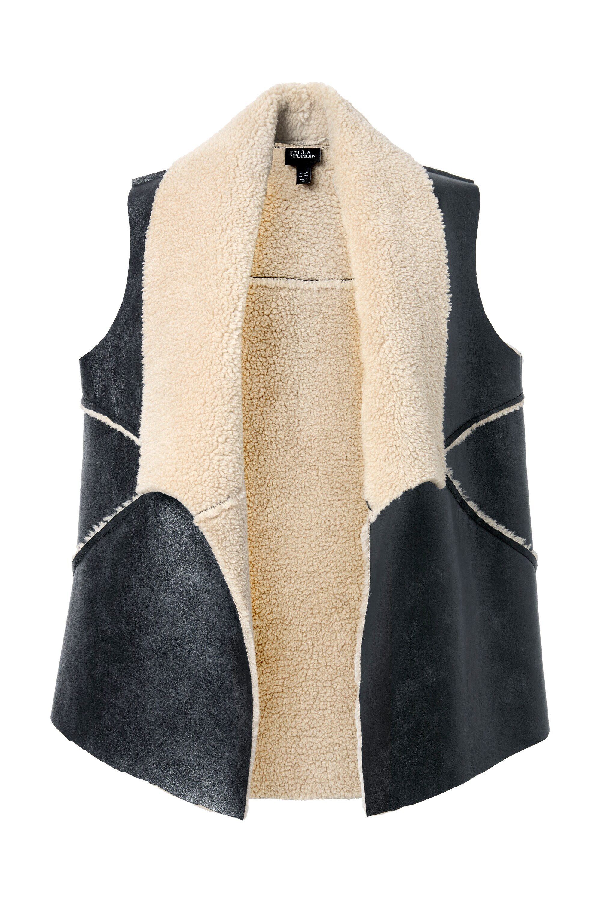 Ulla Popken Steppweste Weste Lederoptik Tedyfutter Spatenkragen ärmellos günstig online kaufen