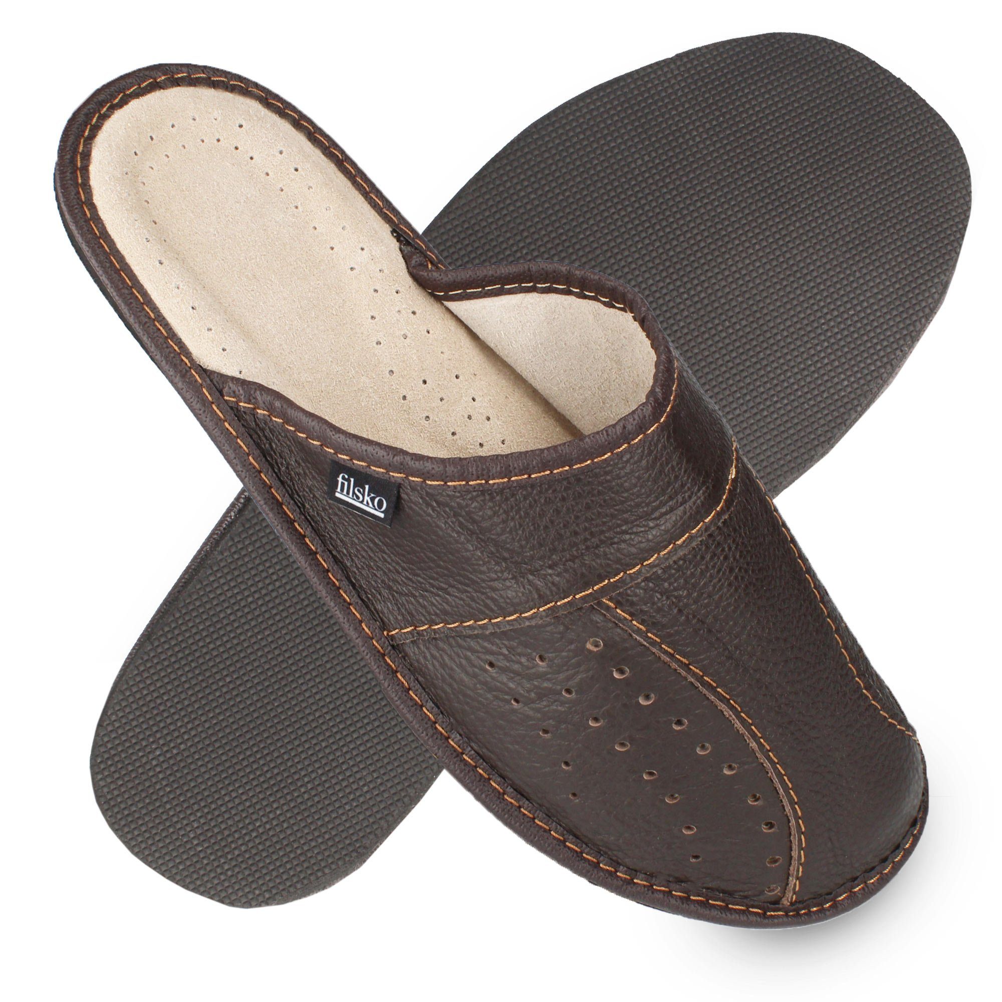 filsko Danzig Elegante Herren Pantoffeln aus Rindleder Hausschuh bis Schuhgröße 50!