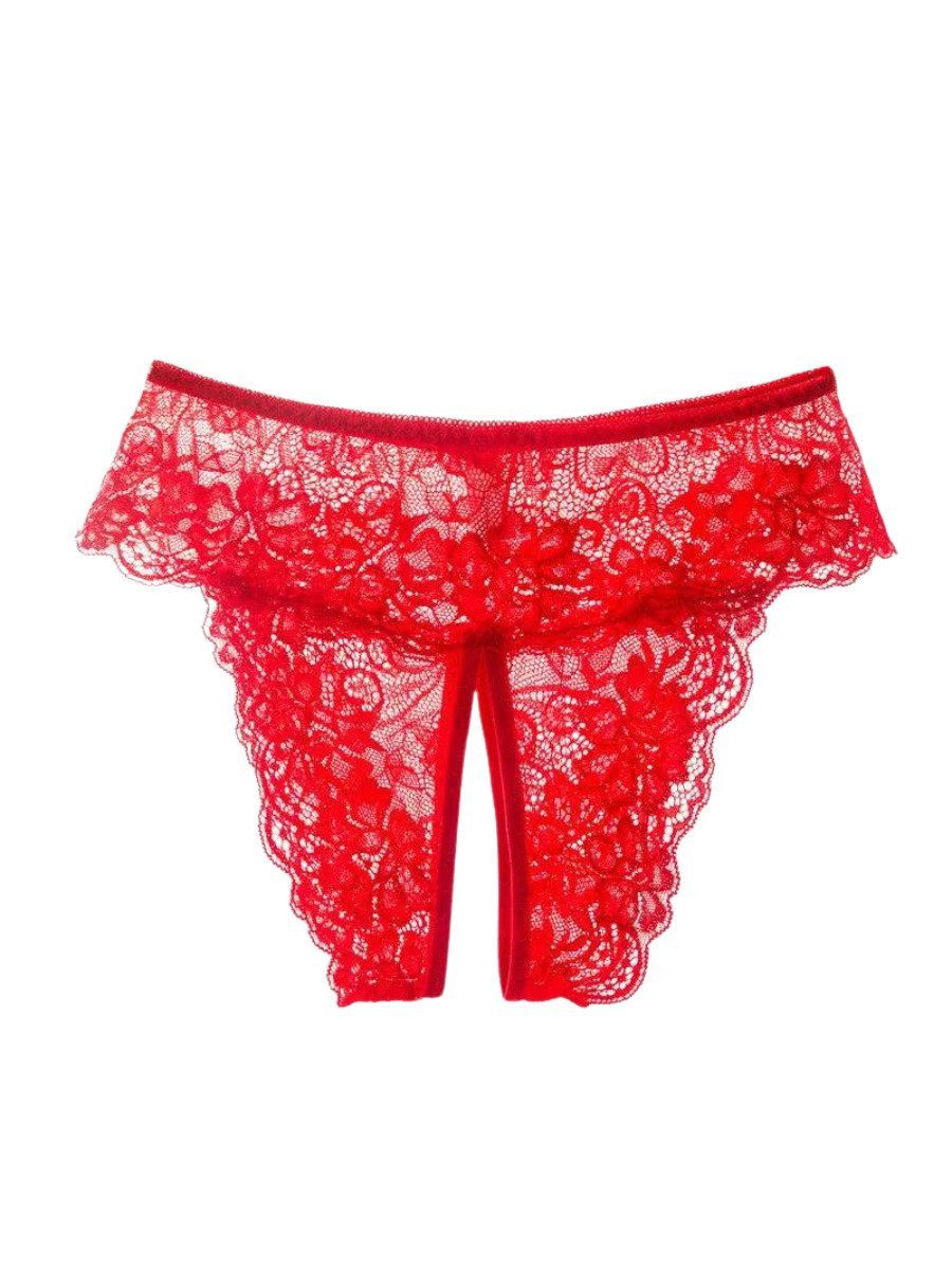Slip-Ouvert Damenslip Höschen mit offenem Schritt, Spitze-Tanga, Sexy Unterwäsche