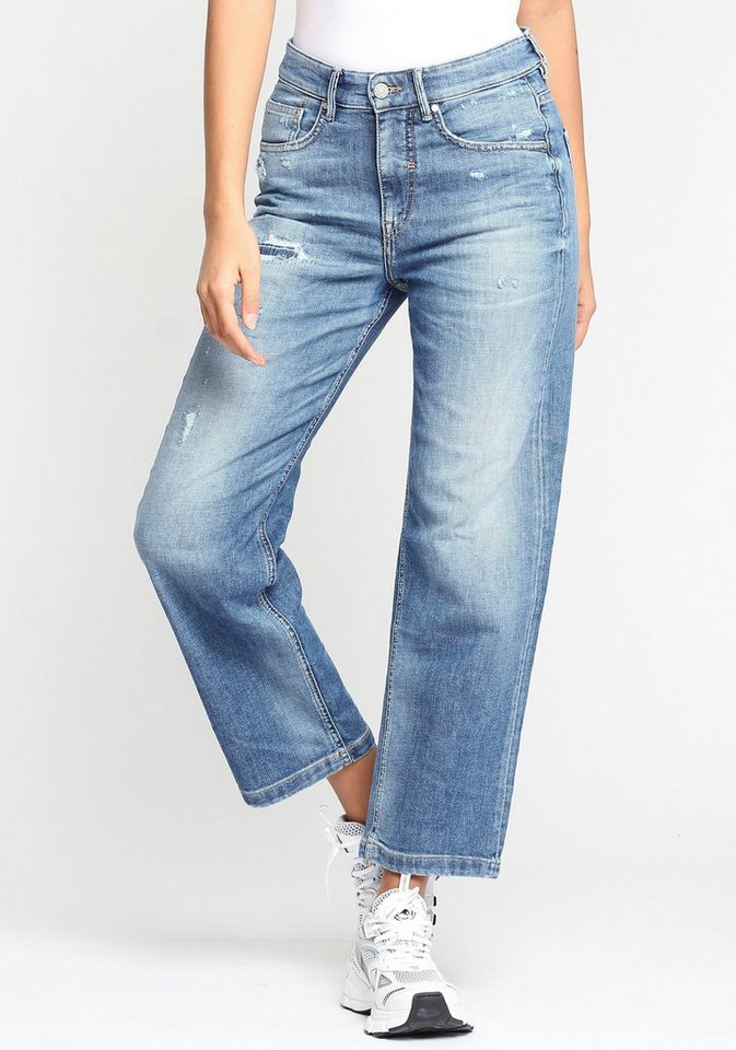 GANG Weite Jeans 94GLORIA in authentischer Waschung und leichten Destroyed  Effekten, Baumwollstretch Denim für hohen Tragekomfort