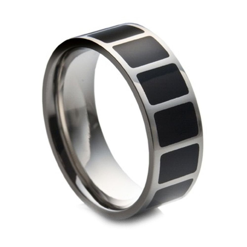 Kingka Fingerring Edelstahl Ring mit schwarzer Emaille Einlage, mit Emaille