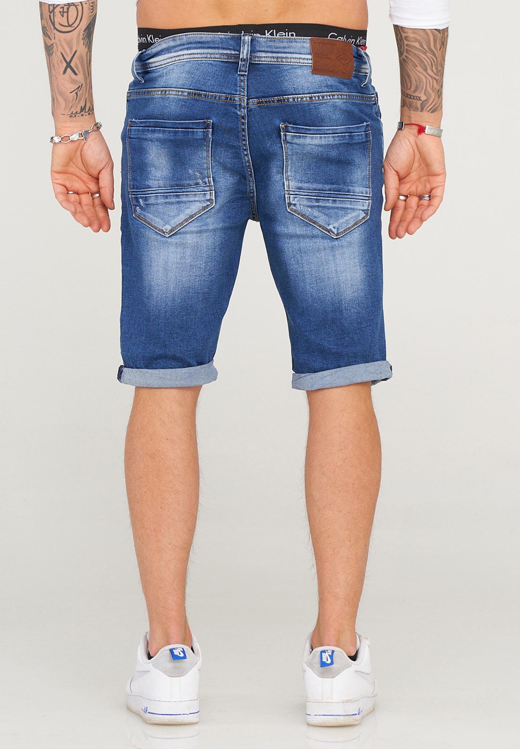 behype Jeansshorts Destroyed mit Stretch als Kurze Hose für Herren Sommer-Shorts Bermuda für Männer mit Elasthan