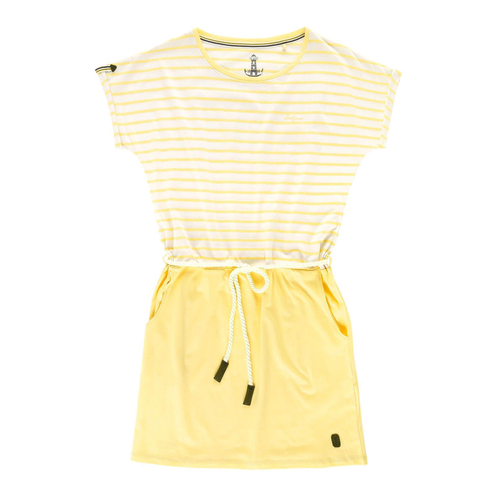 Leitfeuer Shirtkleid Damen Kleid im Streifen-Uni-Mix mit Kordel in der Taille und Taschen