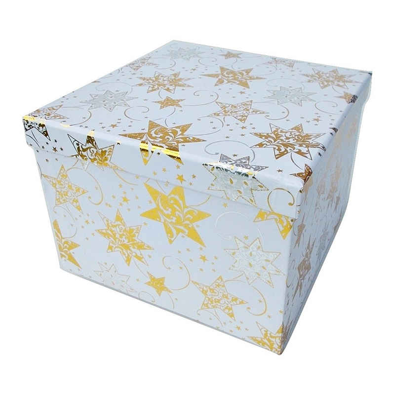 bsb-obpacher Geschenkbox schimmernde Sterne (3 Größen zur Wahl oder 3er-Set), Würfelform