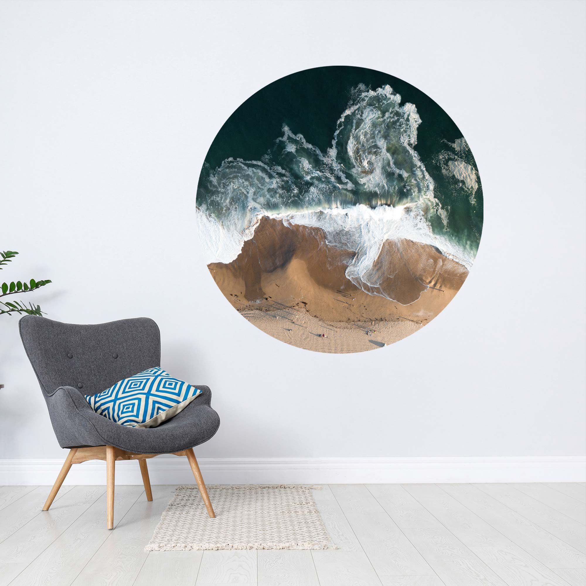WallSpirit Wandsticker Wandaufkleber rund "Strand und Meer", Selbstklebend, rückstandslos abziehbar