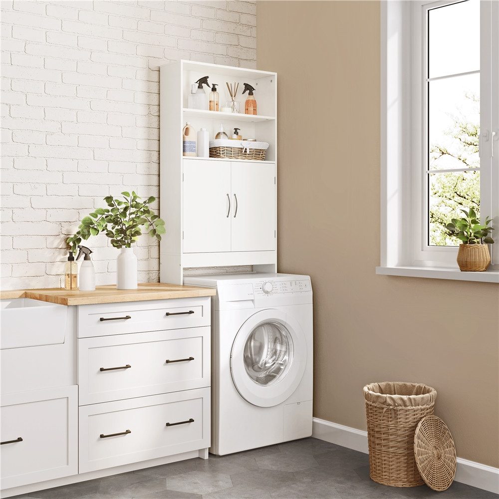 Yaheetech Badkommode Waschmaschienenumbauschrank 195 cm H, Aufbewahrungsschrank über Toilette, mit Verstellbarem Einlegeboden – Bild 3 von 5