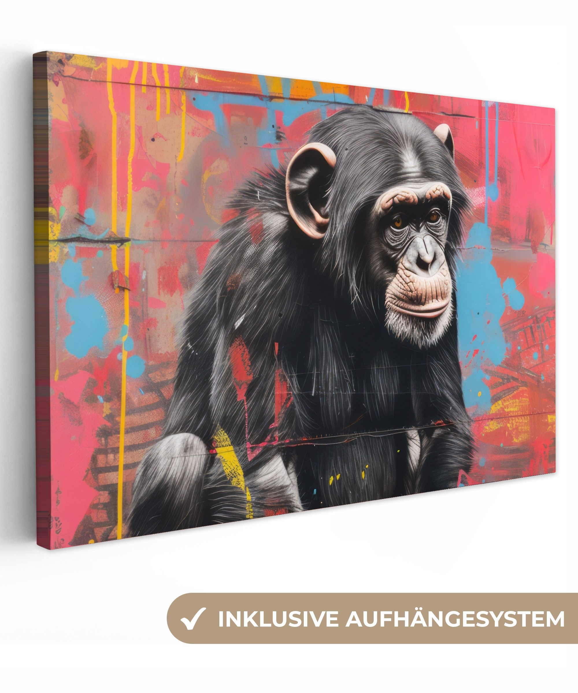 OneMillionCanvasses® Leinwandbild Graffiti - Schimpanse - Affe - Tiere - St günstig online kaufen