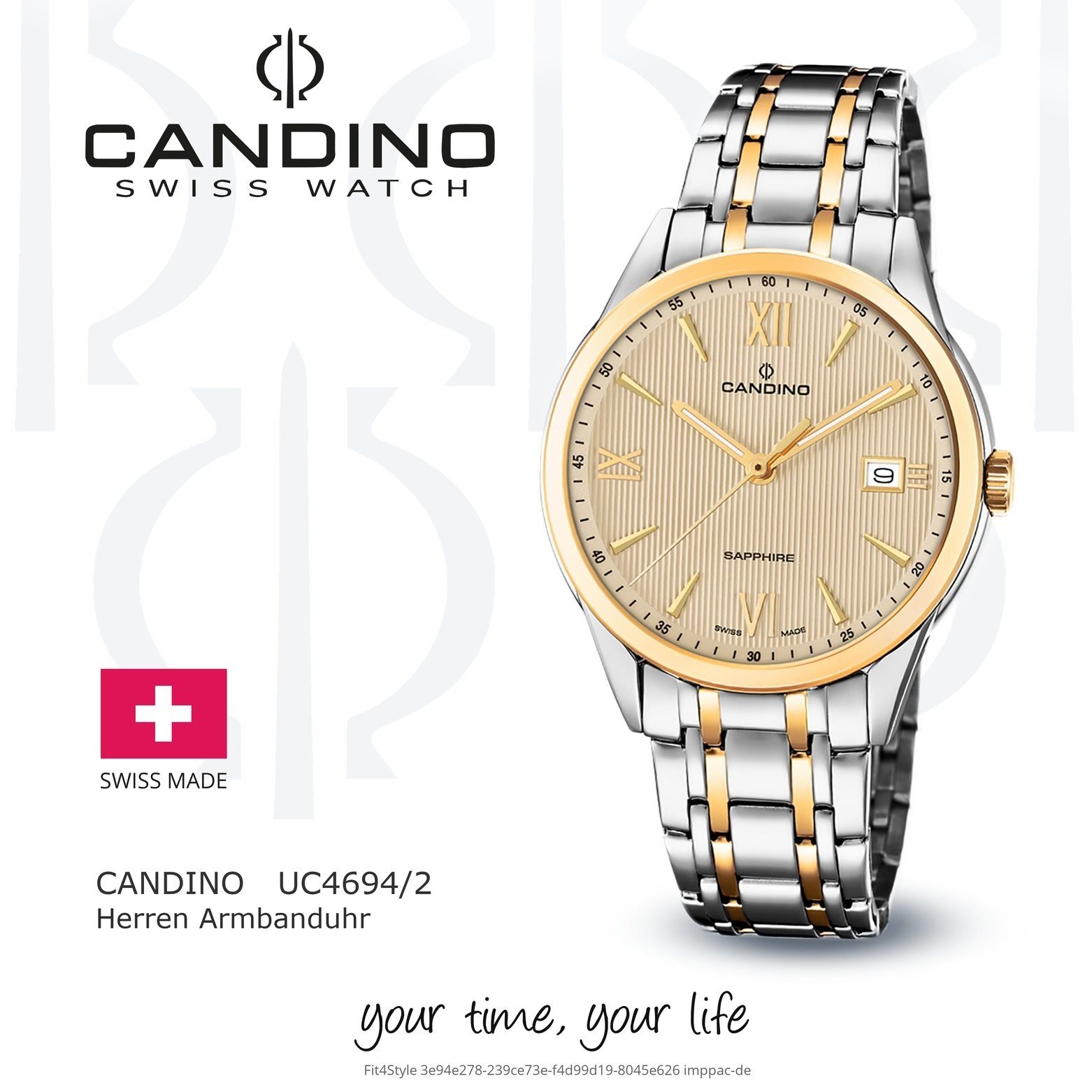 Uhr Herren Quarzuhr gold, C4694/2, Armbanduhr Elegant Edelstahlarmband Candino rund, silber, Candino Herren Analog