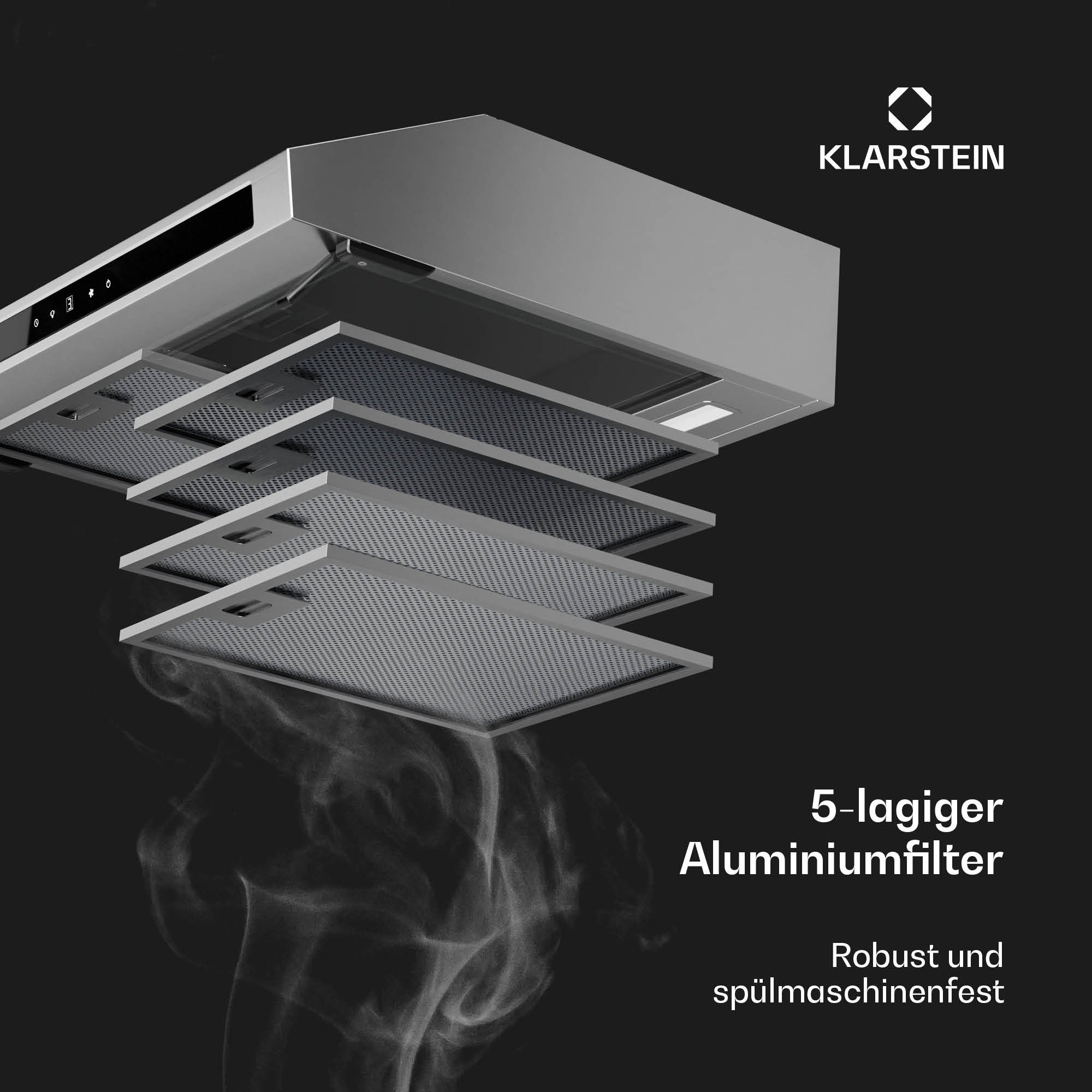 Klarstein Deckenhaube Serie TK15_Puris.For._60SS, Dunstabzugshaube Küche Abzughaube Abluft Umluft Edelstahl LED