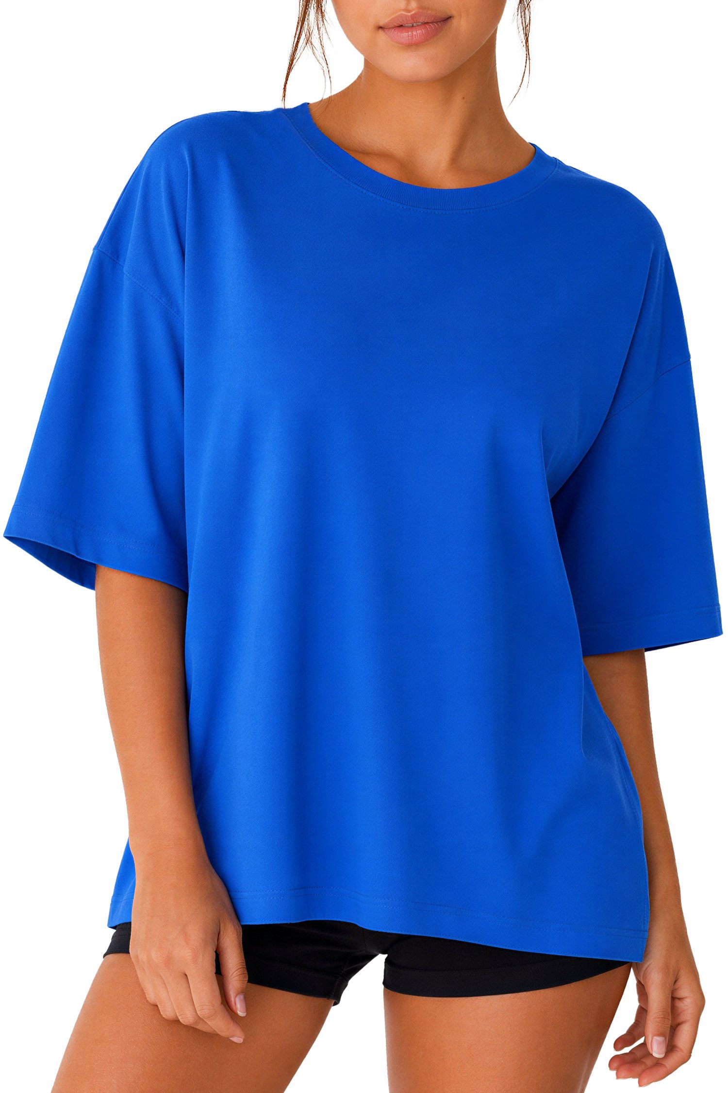 Reichstadt Oversize-Shirt Damen Oversized Kurzarmshirt 24RSW058 Luftiges Baumwolljersey mit formstabilem Rippbund