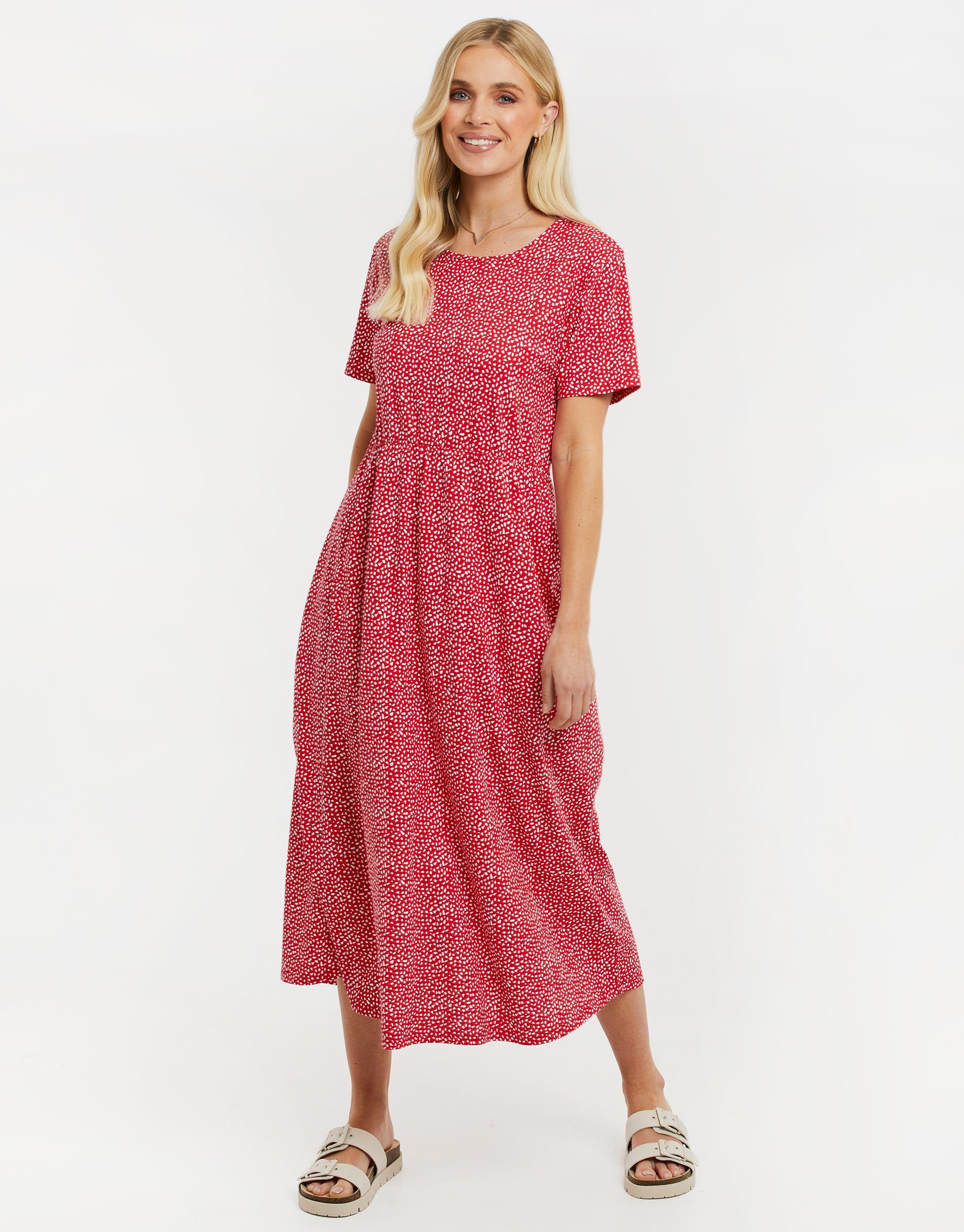 Threadbare Sommerkleid THB Danni Smock Midi Dress W/Pockets Red Spot - rot gepunktet