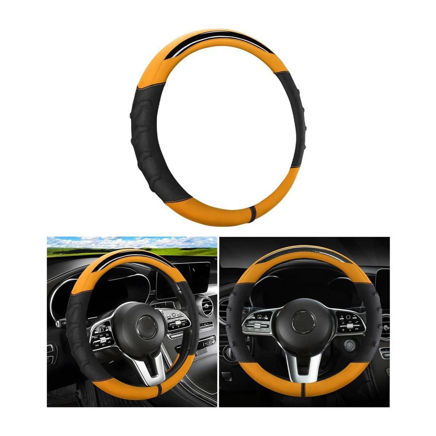 LuxusKollektion Lenkradbezug Lenkradabdeckung Auto Kunstleder Mikrofaser Universal Schwarz Orange
